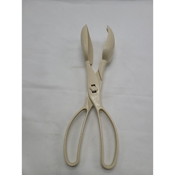 Mid Century Salad Tongs Hard Plastic Beige Color 11”  Hong Kong - Picture 1 of 16
